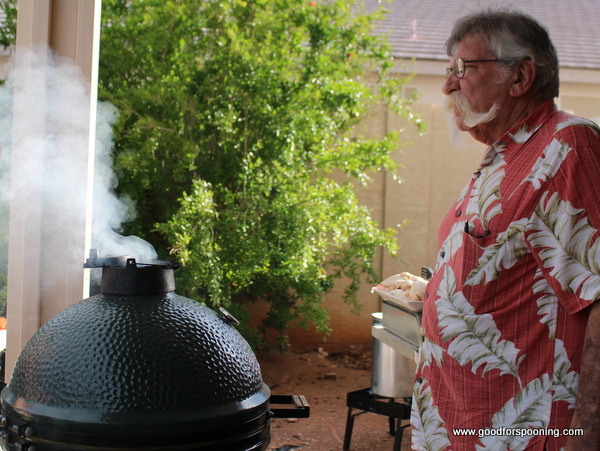 Dad manning the chicken station, aka the Big Green Egg. He's still trying to figure out how to steal mine...not happening.