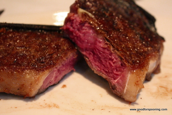 Bone-in NY Strip. perfectly cooked and perfectly rested as you can see.