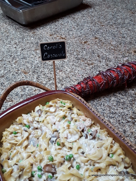Carol's Casserole - my twist on Tuna Casserole. Fun fact - perfect post apocalyptic meal; all ingredients are shelf stable in the original recipe.