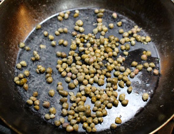 Capers get dried in a skillet for more flavor